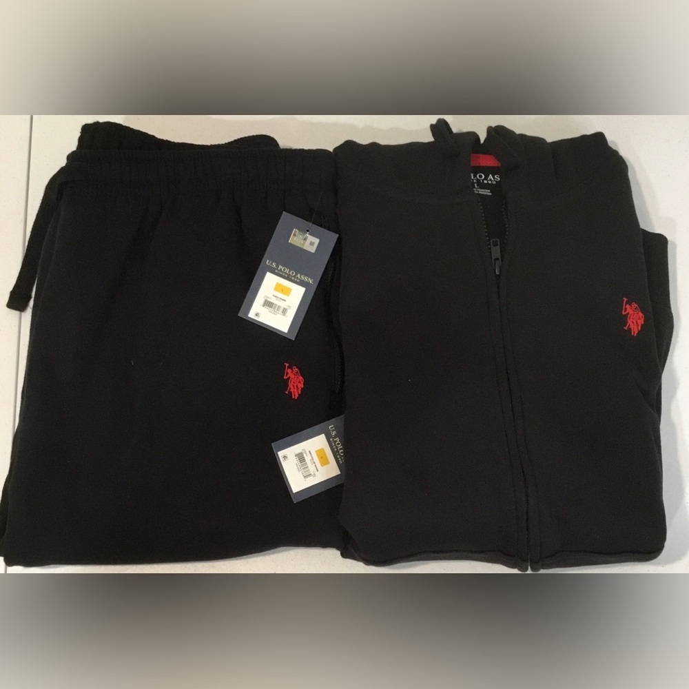 U.S. Polo Assn Fleece Full-Zip Sweatsuit 2 Pc Set Mens Large Hoodie & Pants - Picture 14 of 15